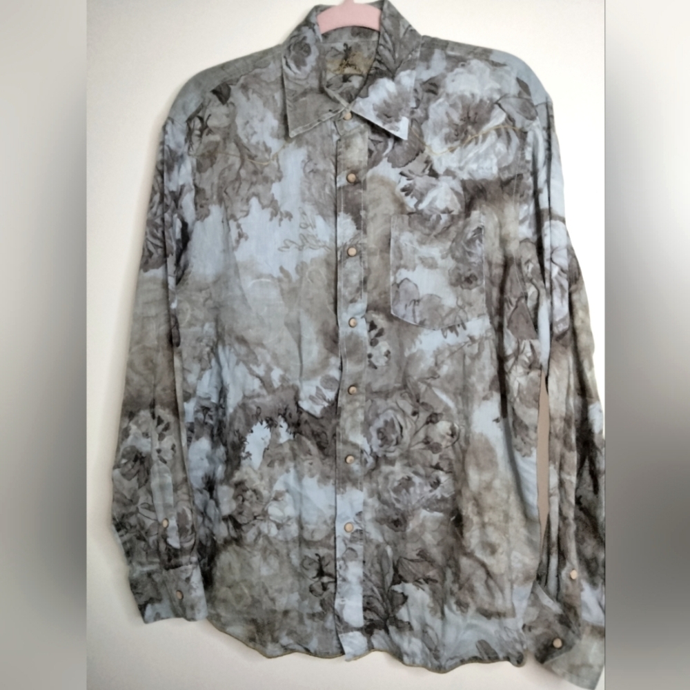 Tommy Bahama (Size M) Men's Multicolored Tye Dye Floral Linen LS Button-Up Shirt